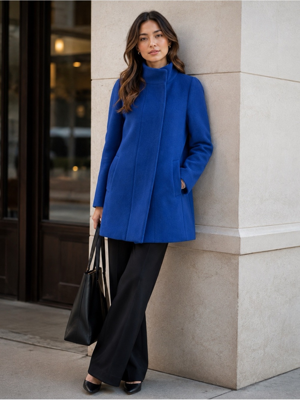 J.Crew Mercantile Royal Blue Wool Blend City Funnel Neck Peacoat Coat J Crew 4